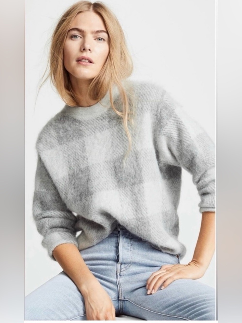 Vince Plaid Mohair Alpaca Blend Crewneck Sweater , Small
